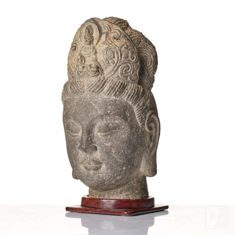 A large well sculptured head of Guanyin, - 图2